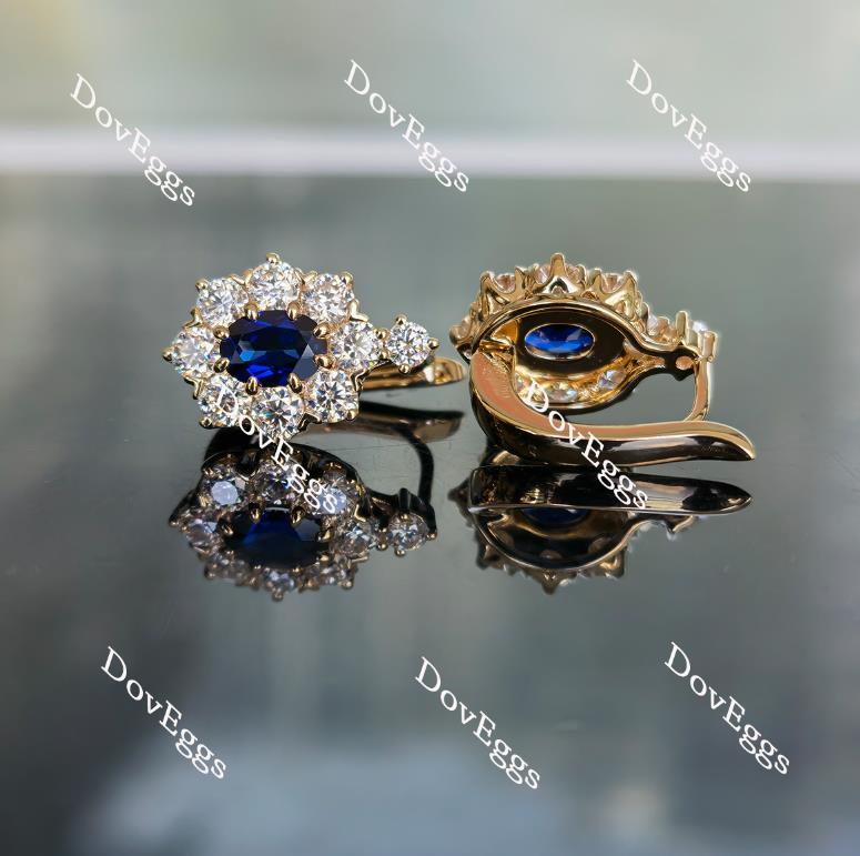 Doveggs oval halo blue sapphire colored gem hoop earring