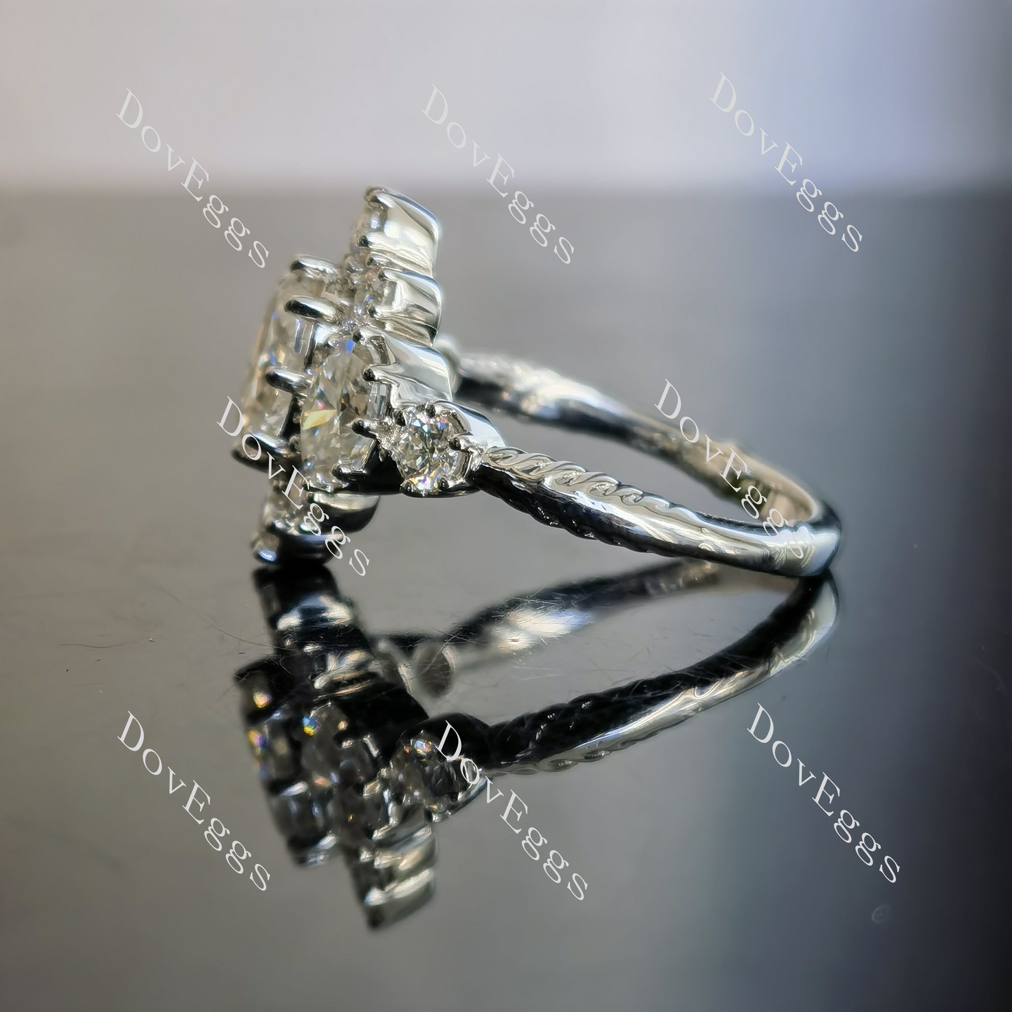 Doveggs oval side stones vintage moissanite engagement ring