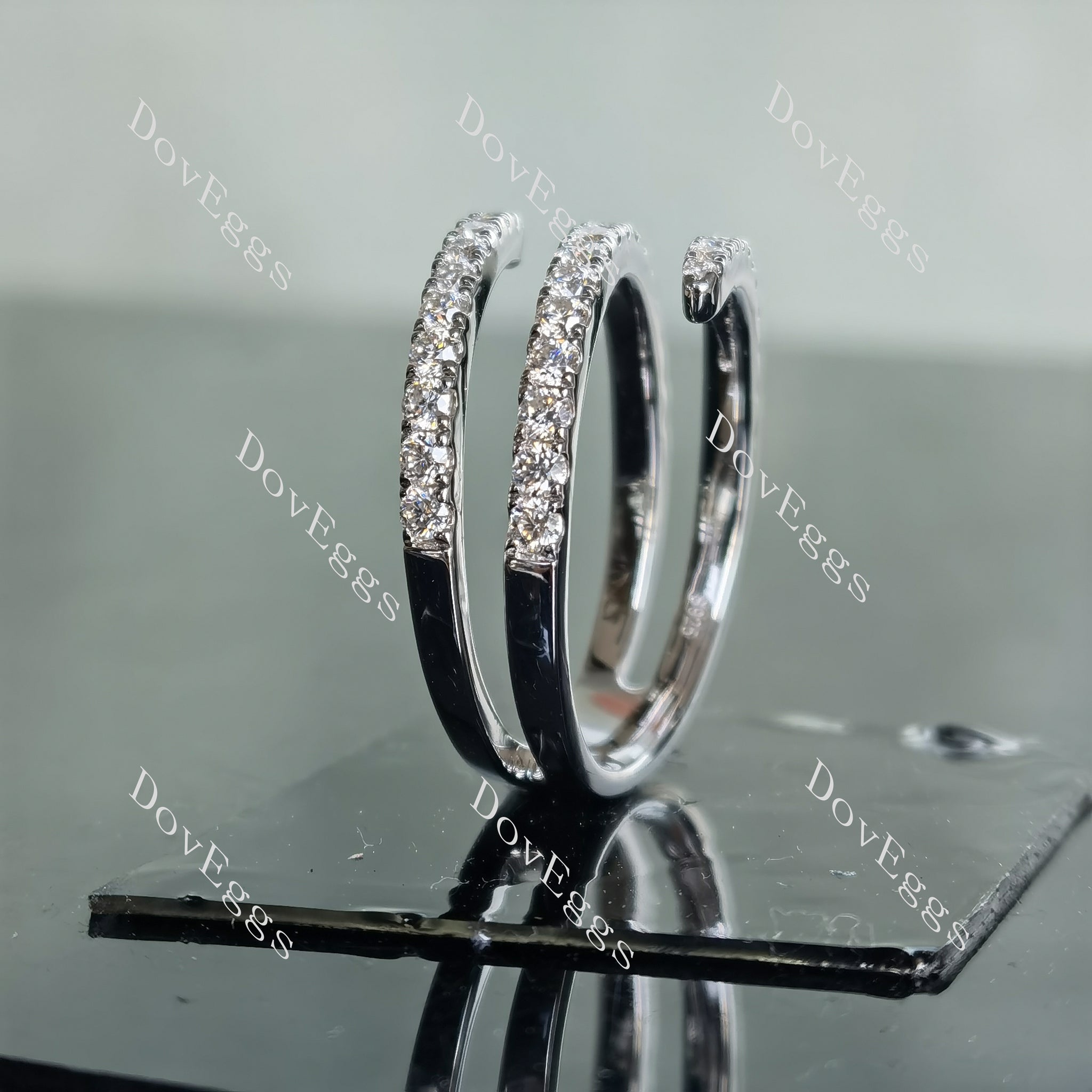 Doveggs round three line pave moissanite/lab grown diamond wedding band-5.3mm band width
