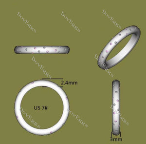 Doveggs round moissanite/lab grown diamond & colored gem wedding band-3.0mm band width
