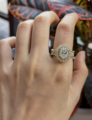 The Fiona flower shape oval moissanite engagement ring
