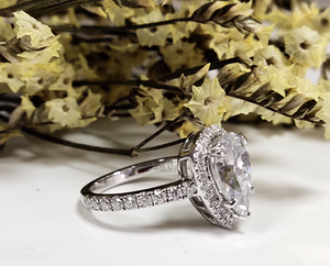 doveggs pear half eternity halo moissanite ring/lab diamond engagement ring