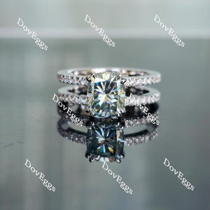 Doveggs cushion peacock blue two pave setting moissanite engagement ring