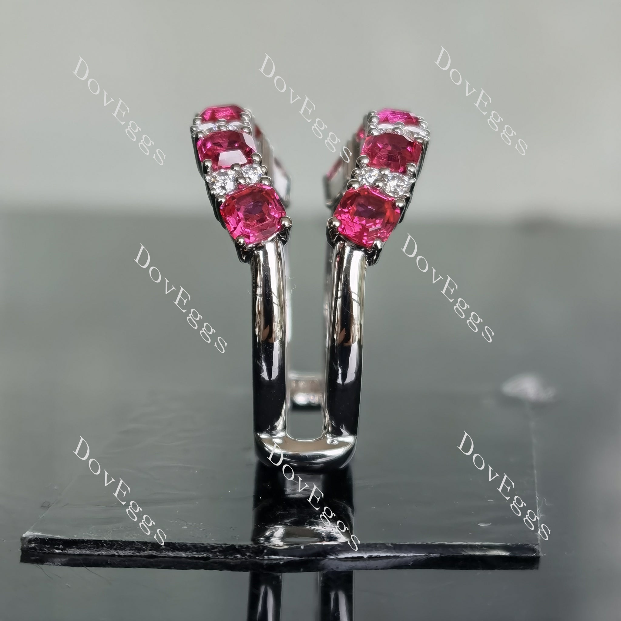 Doveggs asscher pave moissanite/lab grown diamond & colored gem enhancer/wedding band-6.6mm band width