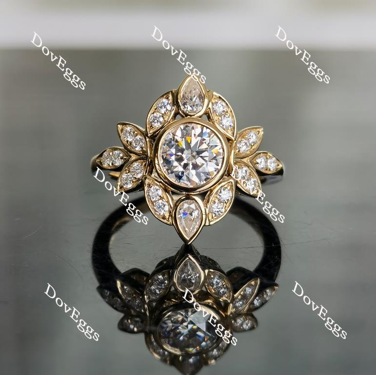 Doveggs round floral setting moissanite engagement ring