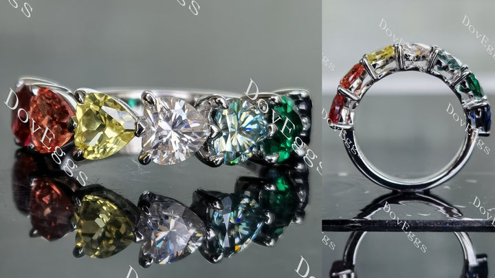 Doveggs heart ruby/orange-yellow sapphire/GHI-peacock blue moissanite/emerald/blue sapphire band-2.5mm band width - DovEggs-Seattle