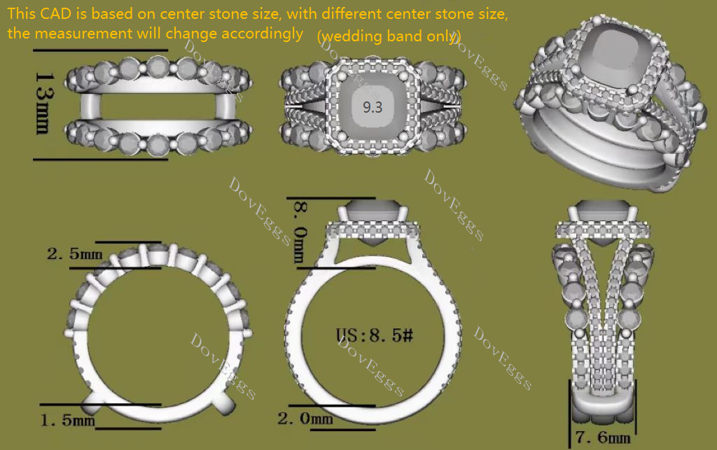Doveggs round pave moissanite/lab grown diamond enhancer/wedding band(wedding band only)-7.6mm band width