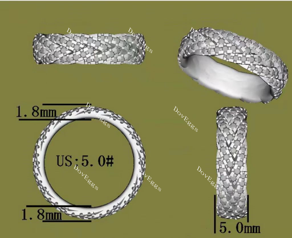Doveggs full eternity pave moissanite wedding band/lab diamond band-5mm band width