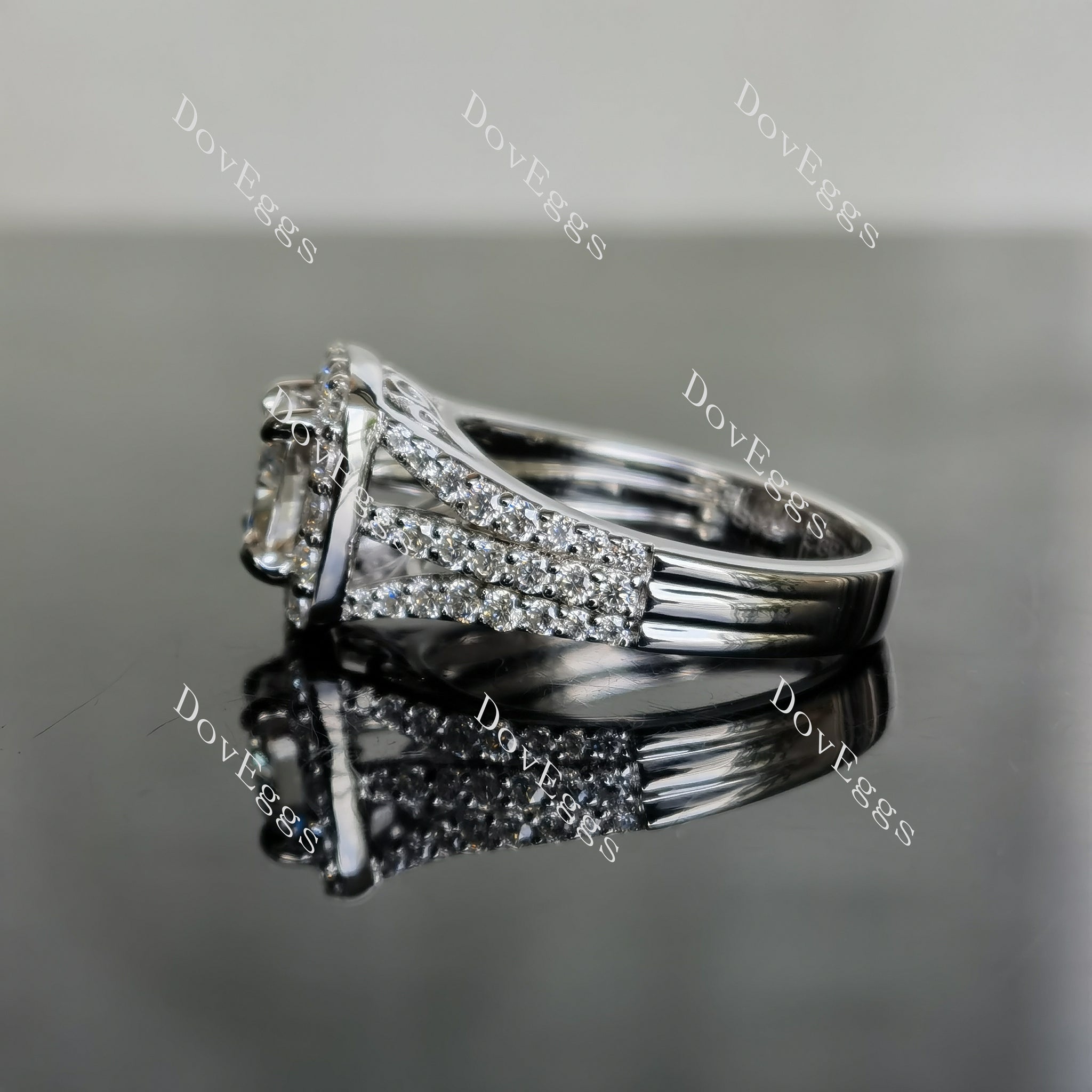 doveggs cushion halo moissanite bridal set (3 rings)
