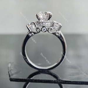 Doveggs round three stone moissanite engagement ring