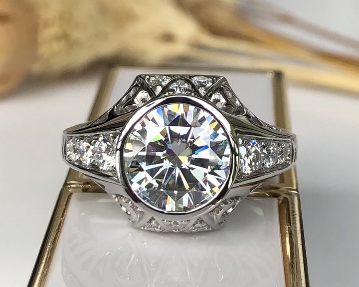 Doveggs round hollow out moissanite engagement ring - DovEggs-Seattle
