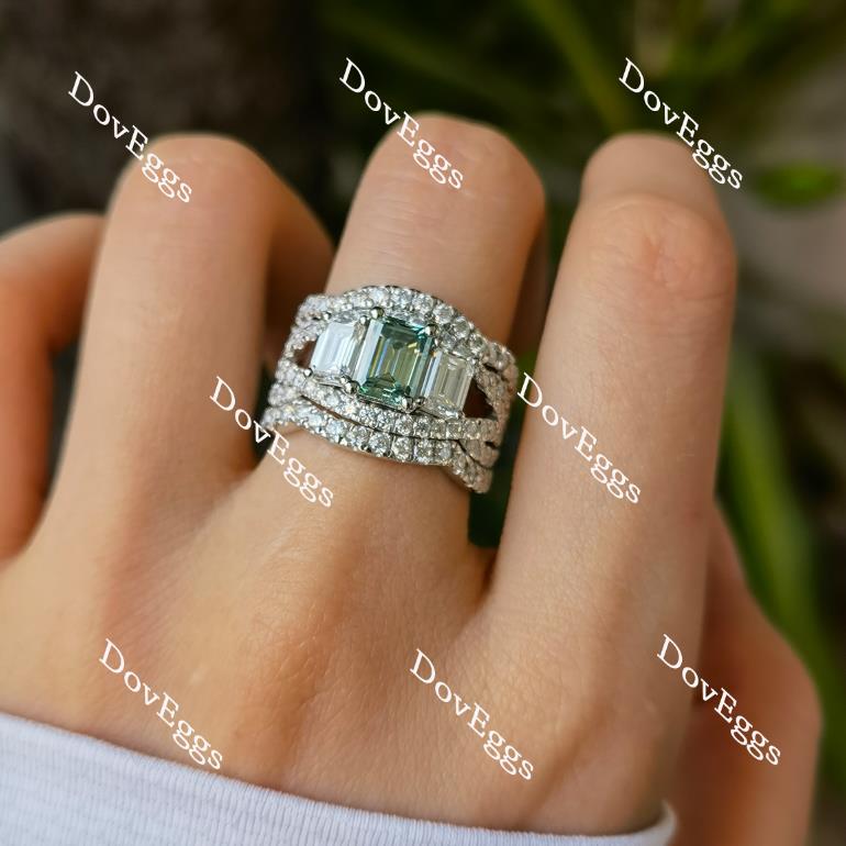 Doveggs emerald halo three-stone moissanite engagement ring (engagement ring only)