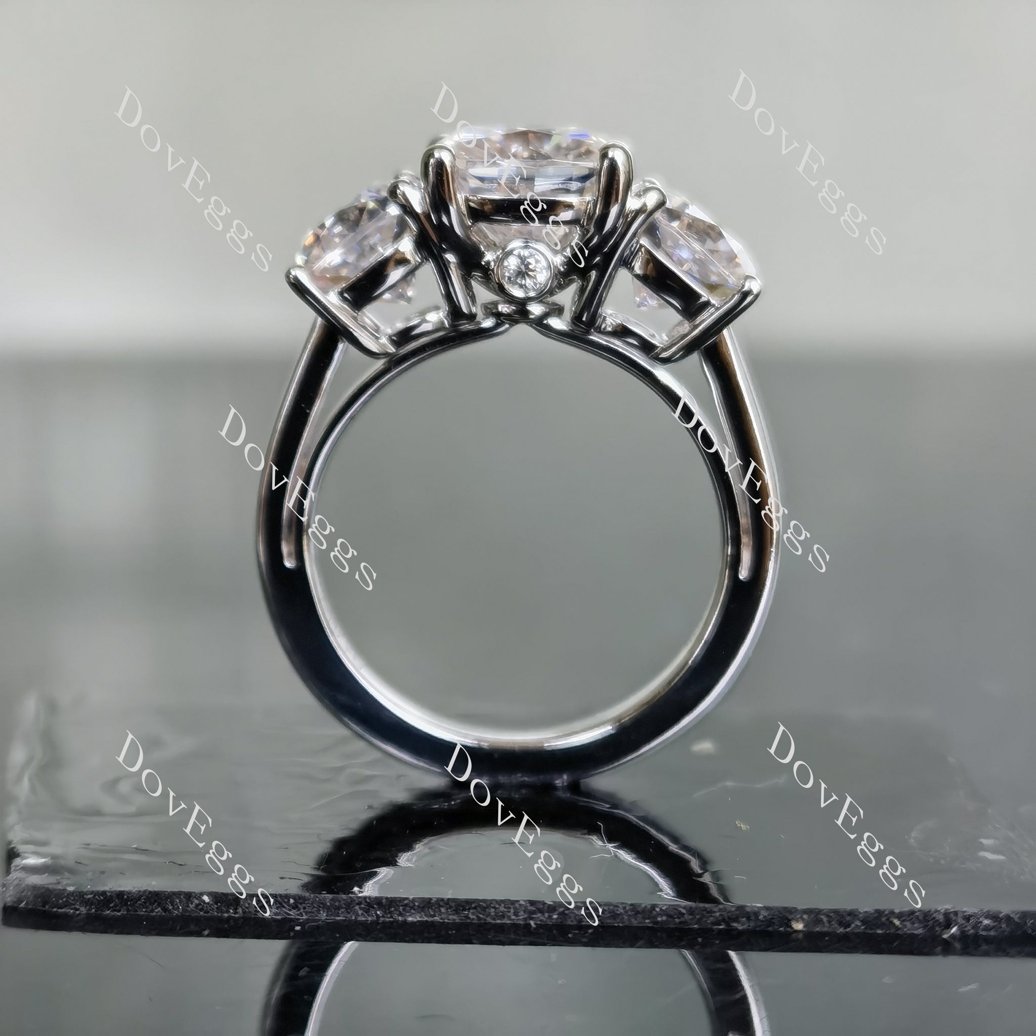 Doveggs cushion three stones moissanite engagement ring