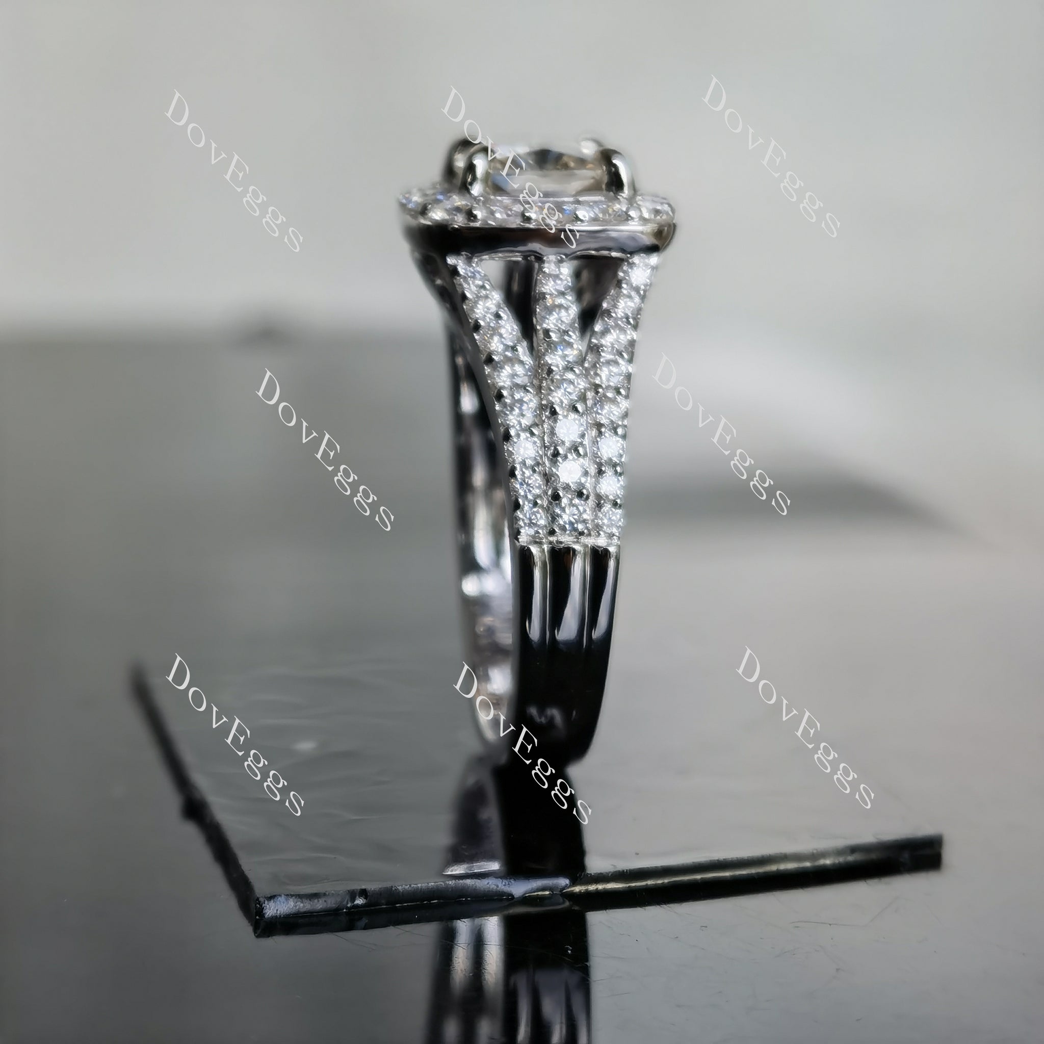 doveggs cushion halo moissanite bridal set (3 rings)