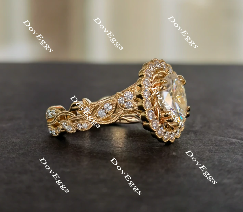 The Fiona flower shape oval moissanite engagement ring