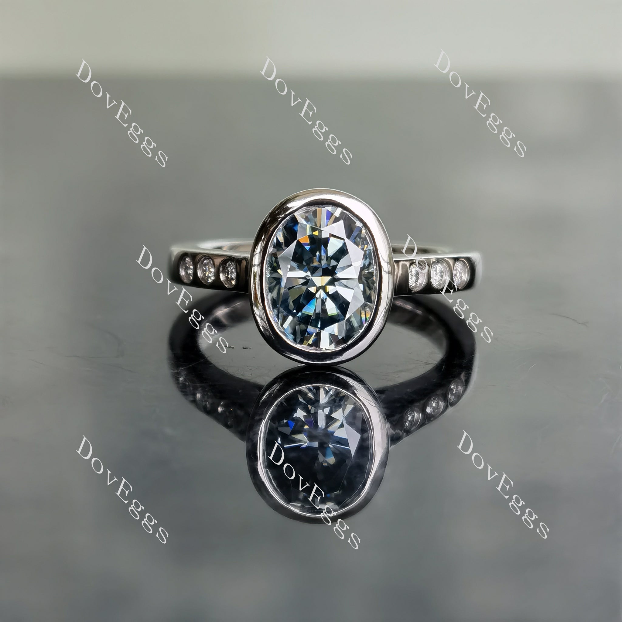 Doveggs smokey spark grey oval bezel setting moissanite engagement ring