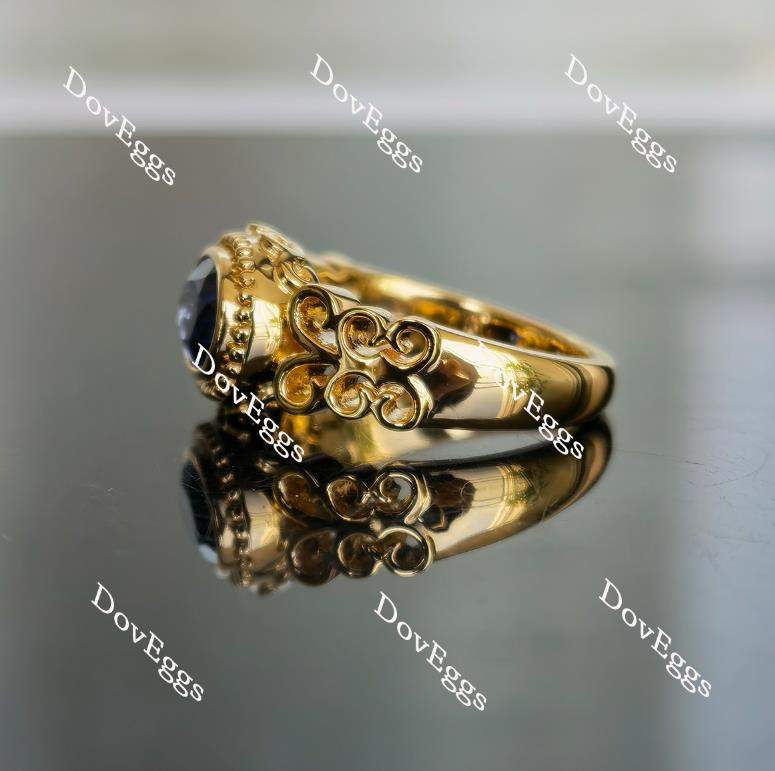 Doveggs oval vintage bezel solitaire blue sapphire colored gem engagement ring