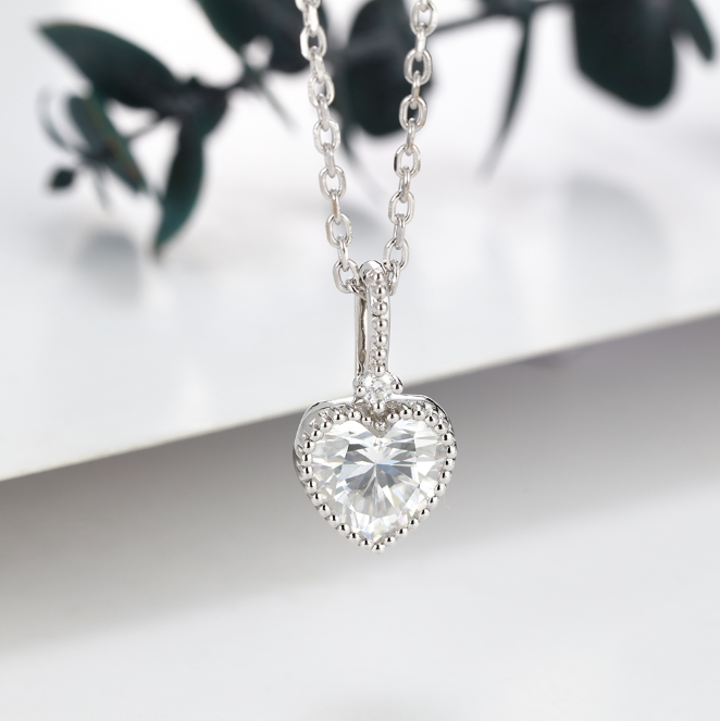 doveggs sterling silver 2 carat moissanite heart shape pendant necklace