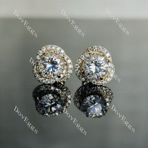 Doveggs flower shape halo round moissanite stud earrings for women