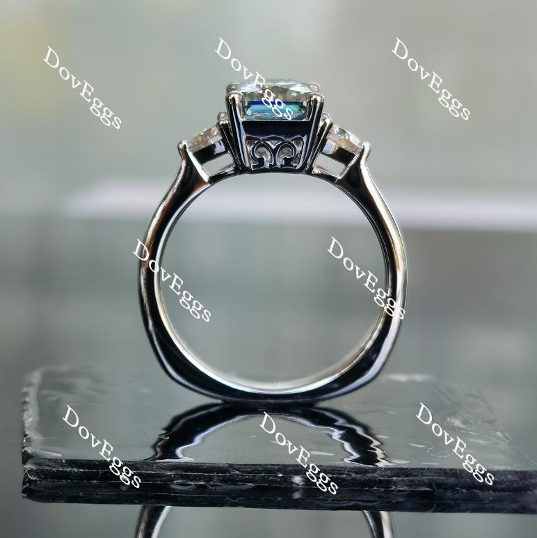 Doveggs smokey spark grey radiant three-stone moissanite engagement ring