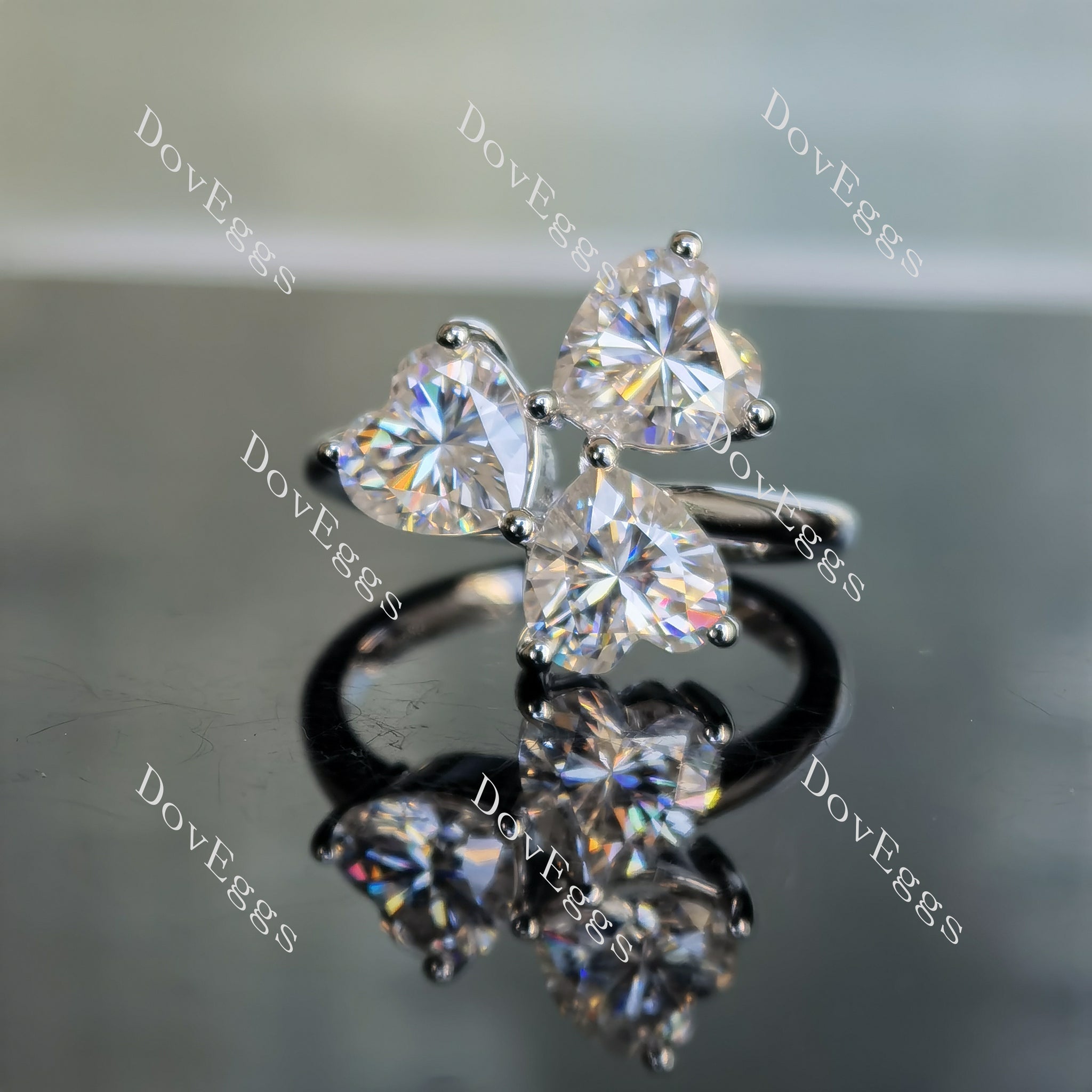 Doveggs heart three stones moissanite engagement ring