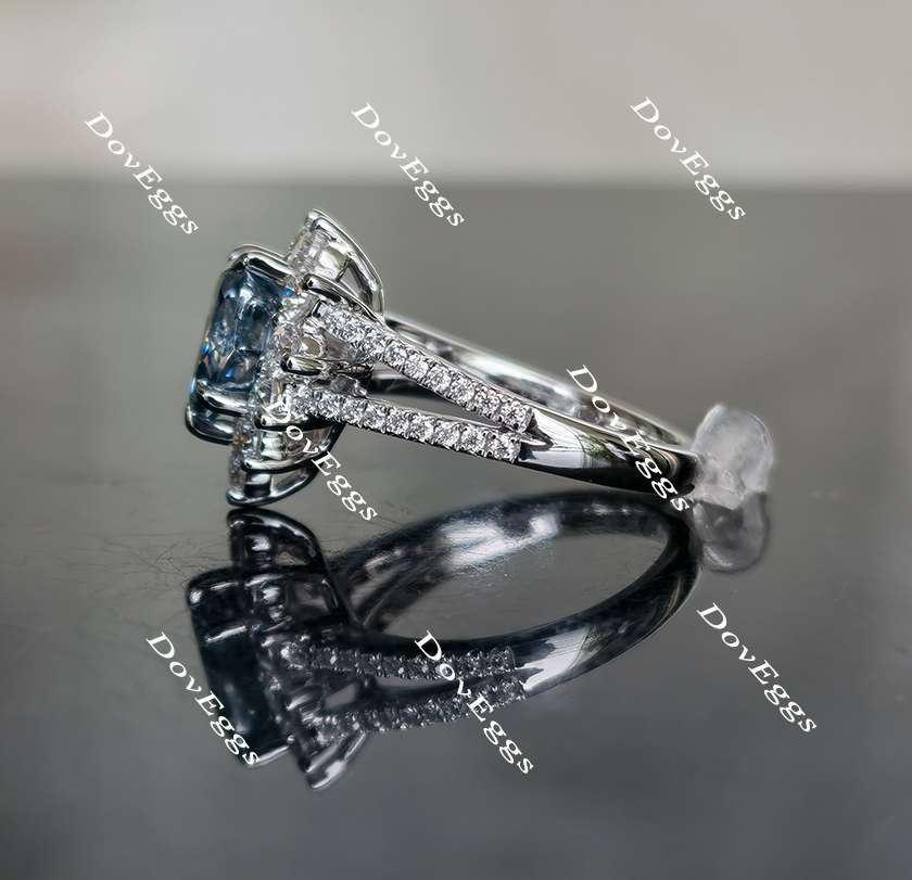 Doveggs smokey sparks grey pear halo moissanite engagement ring