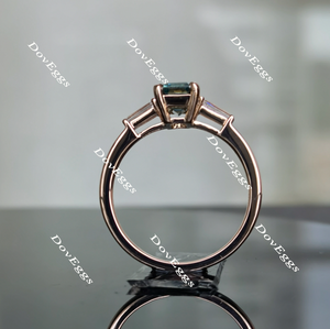Doveggs emerald three-stone Peacock blue moissanite engagement ring for women