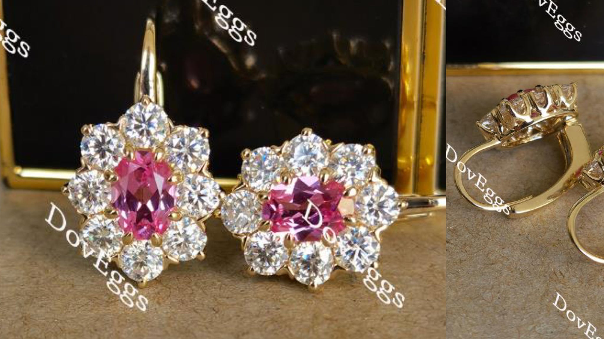 Doveggs oval halo pink sapphire colored gem click back earrings