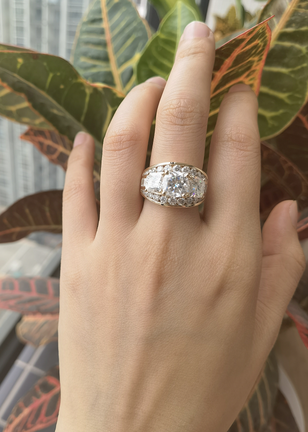 Doveggs cushion three-stone moissanite engagement ring