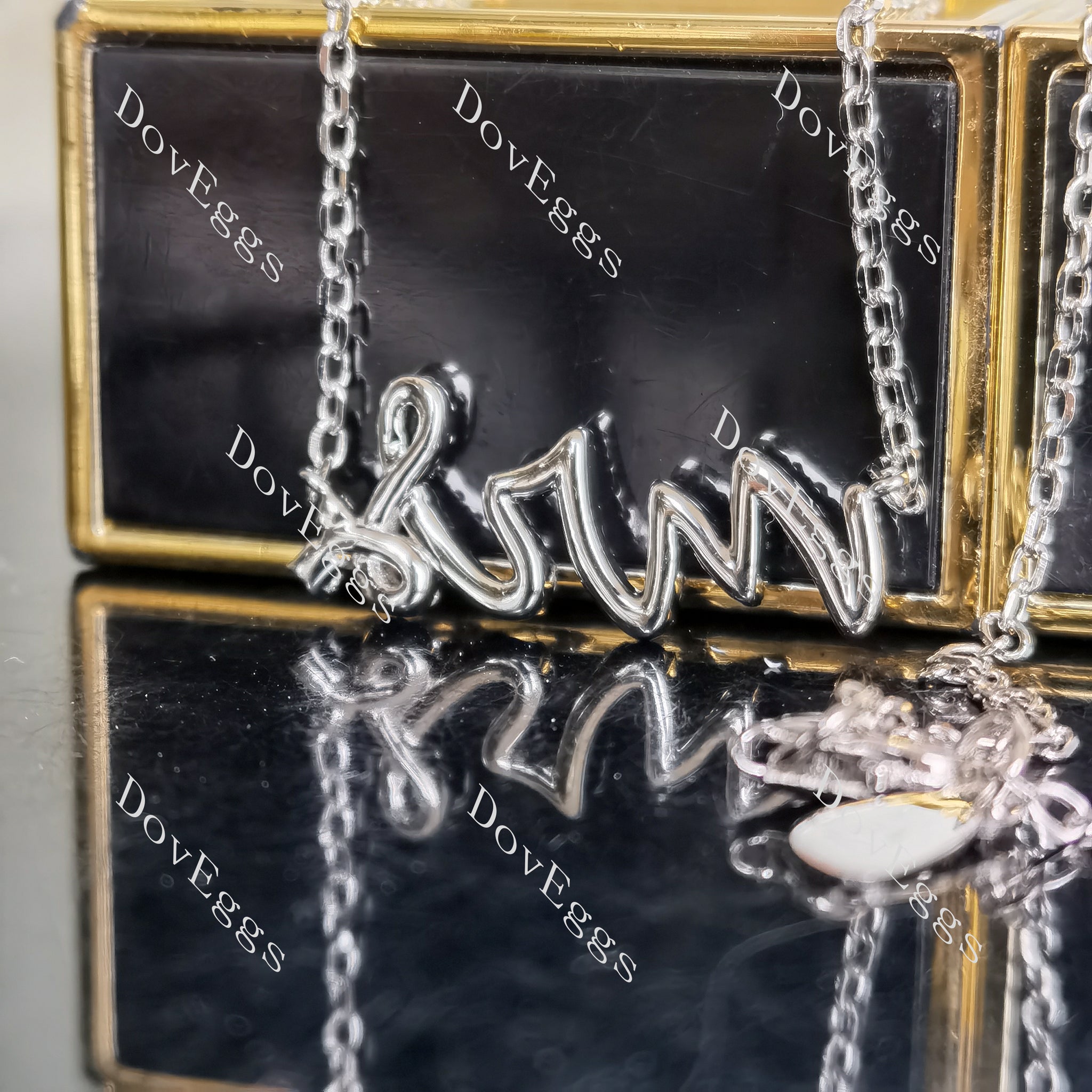 Doveggs round pave moissanite/lab grown diamond  letters pendant (with 18'' length chain)