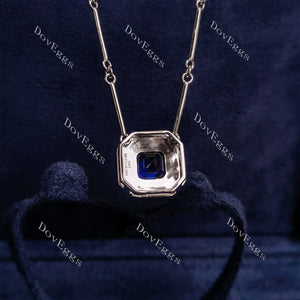 Doveggs asscher bezel halo colored gem pendant (with 17' length chain)