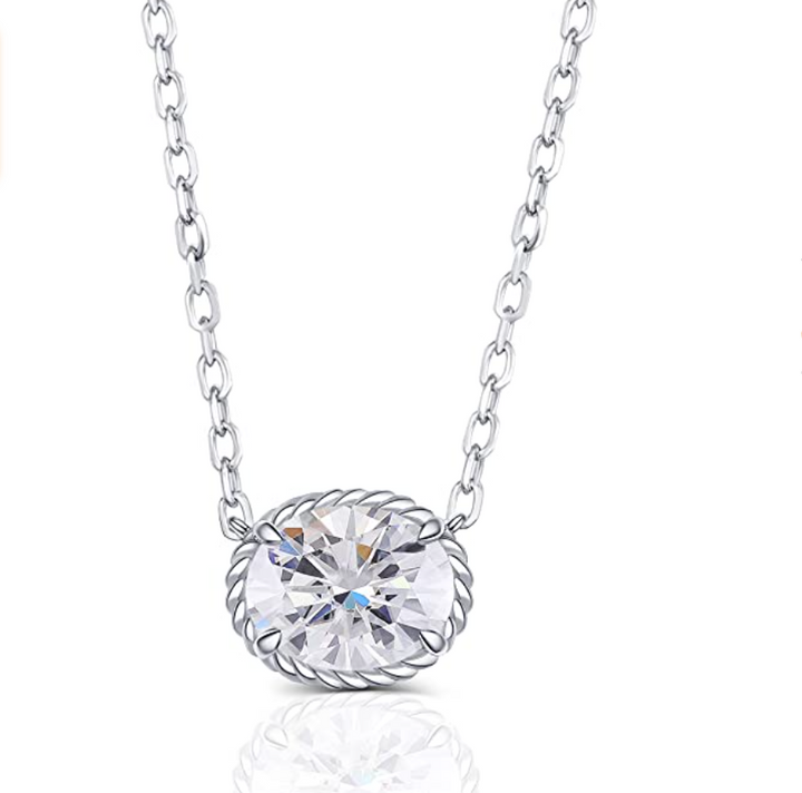Doveggs oval cut halo moissanite pendant necklace - DovEggs-Seattle