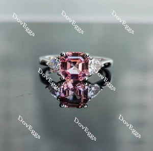 Doveggs asscher three-stone colored gem/colored moissanite engagement ring