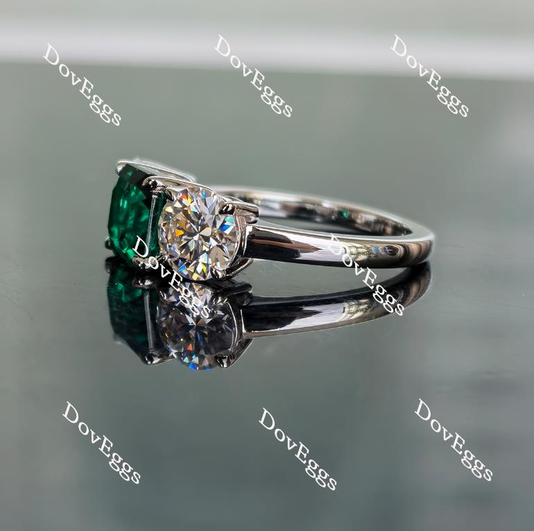 Doveggs three-stone asscher zambia emerald colored gem engagement ring