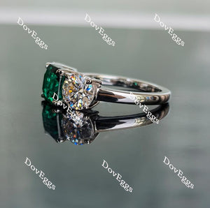 Doveggs three-stone asscher zambia emerald colored gem engagement ring