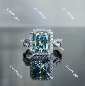 Doveggs peacock blue radiant full eternity pave moissanite engagement ring