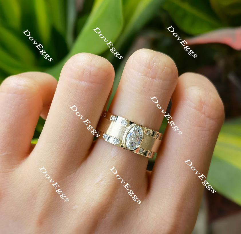 Doveggs oval bezel setting moissanite engagement ring/wedding bands-9mm band width