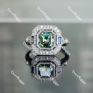 Doveggs peacock blue asscher halo moissanaite & colored gem engagement ring