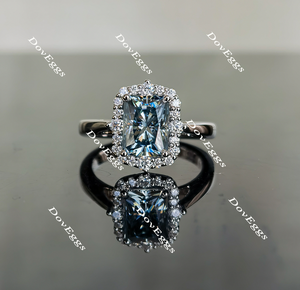 Doveggs Smokey Sparks Grey radiant halo moissanite engagement ring