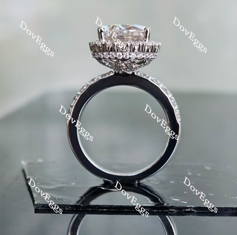 Doveggs pear half eternity pave halo moissanite engagement ring