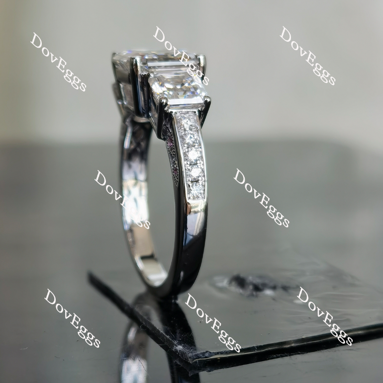 Doveggs asscher three-stone pave moissanite and birthstone engagement ring