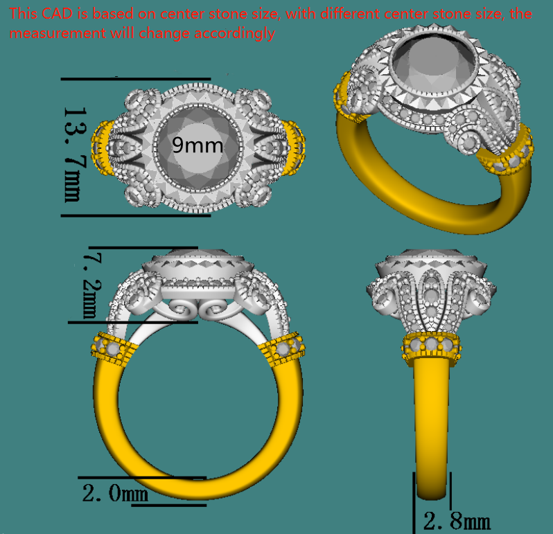 Doveggs round flower shape moissanite engagement ring