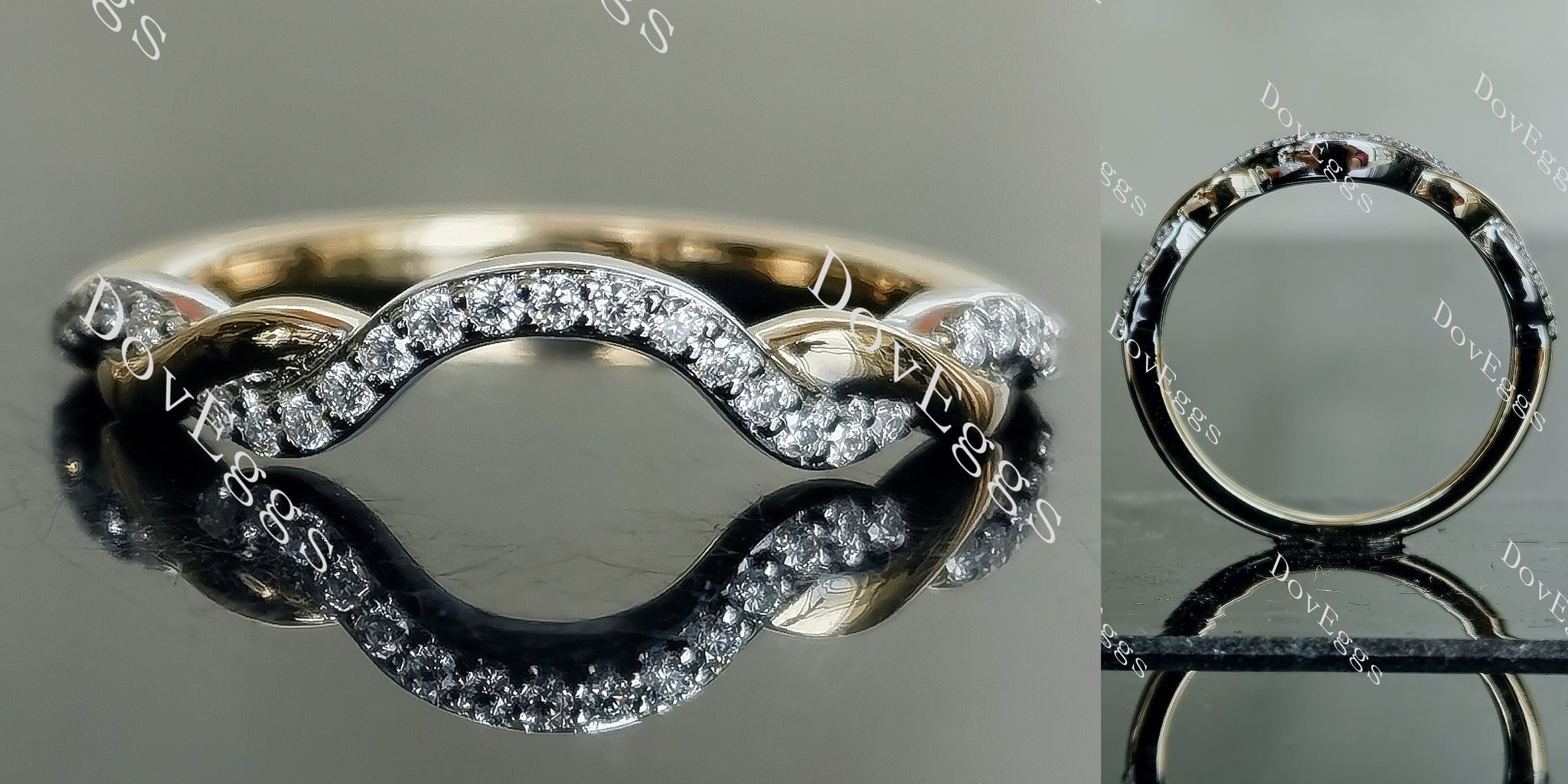 Doveggs round pave curved moissanite/lab grown diamond wedding band-1.7mm band width
