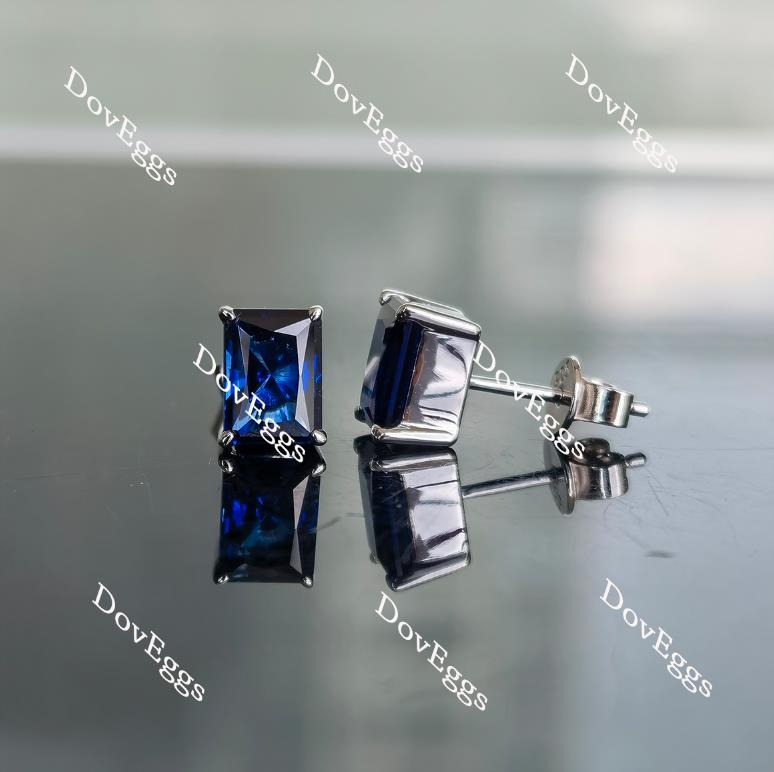 Doveggs solitaire radiant intense royal blue sapphire stud earrings for women