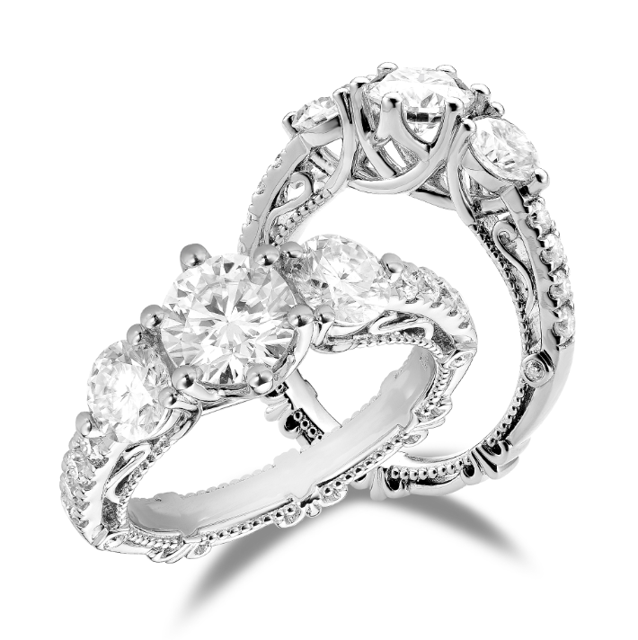 Doveggs round vintage three-stone moissanite engagement ring