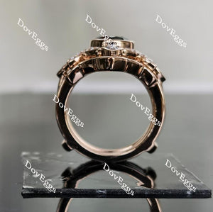 Doveggs round floral setting black sapphire colored gem bridal set (2 rings)