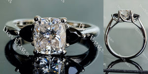 Doveggs cushion three-stone colored moissanite/colored gem engagement ring