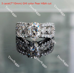 The Mikinzy pear split shank half eternity pave moissanite engagement ring