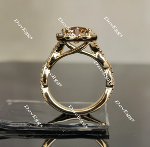 Giovanka curved band halo champagne heart moissanite ring