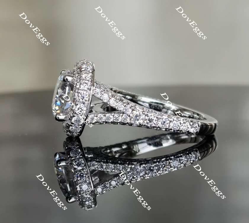 Stardust Round Halo Split Shank Moissanite Engagement Ring for Women